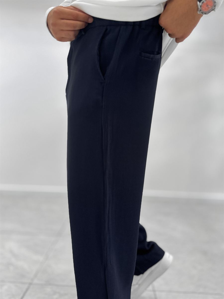 Navy Corduroy Baggy Trousers WE-5122