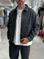 Black Front Pocket Oversized Denim Jacket DF-3501