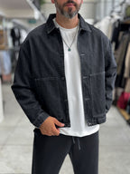 Black Front Pocket Oversized Denim Jacket DF-3501