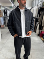 Black Front Pocket Oversized Denim Jacket DF-3501