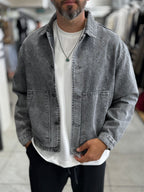 Gray Front Pocket Oversized Denim Jacket DF-3501