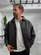 Brown Back Embroidered Leather Bomber Jacket DF-3525