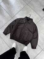 Brown Back Embroidered Leather Bomber Jacket DF-3525