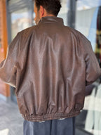 Brown Textured Leather Bomber Jacket DF-3419/3497