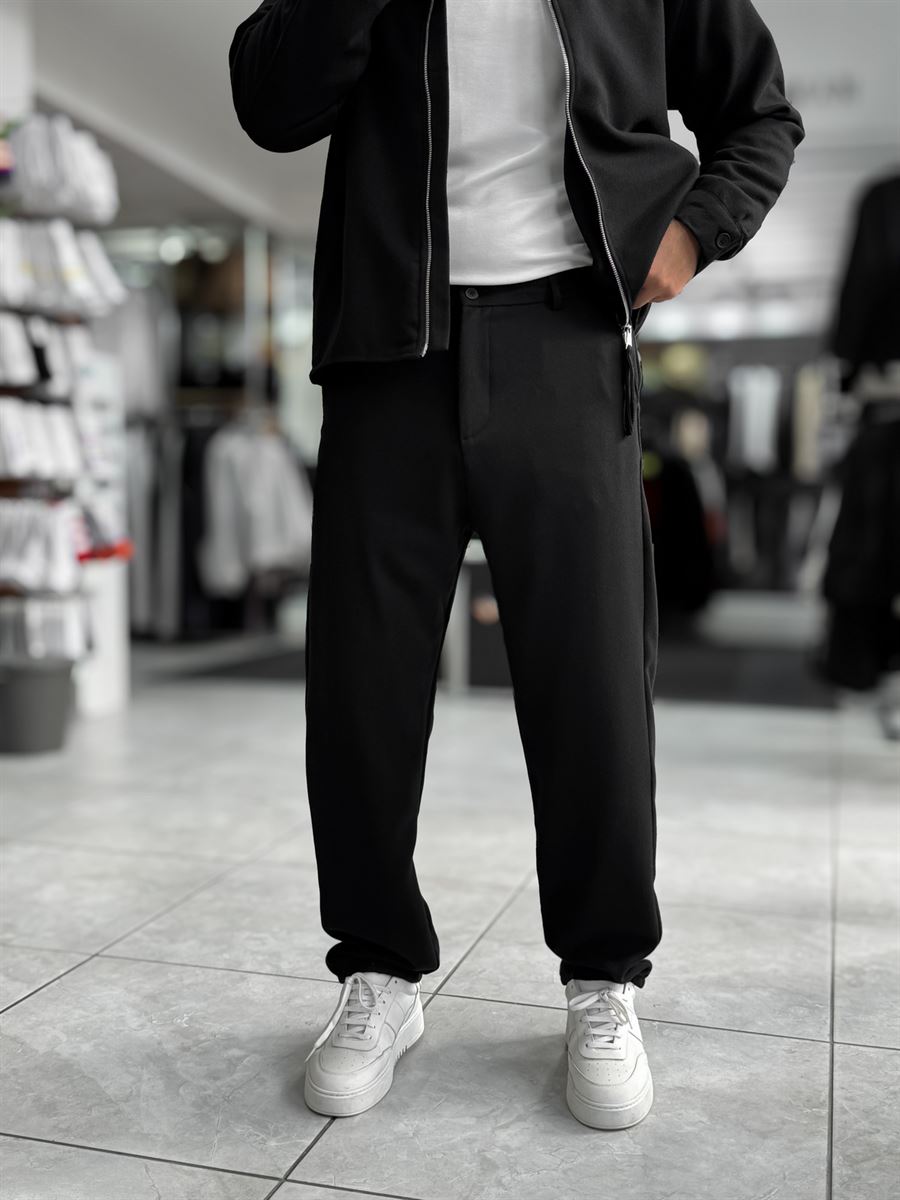 Black Brushed Patterned Baggy Trousers WE-5097
