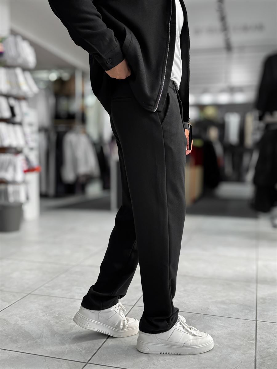 Black Brushed Patterned Baggy Trousers WE-5097