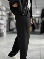 Black Brushed Patterned Baggy Trousers WE-5097