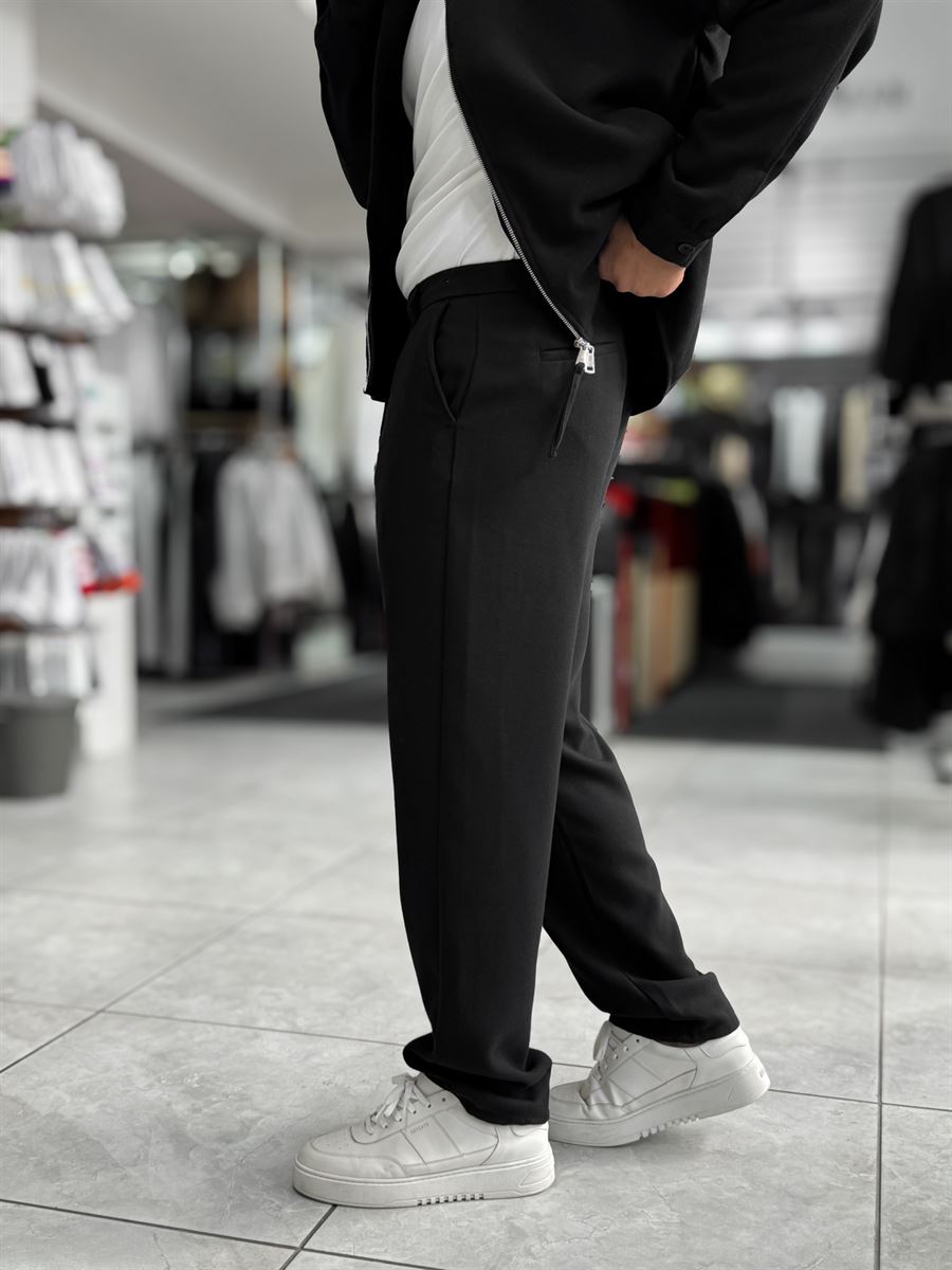 Black Brushed Patterned Baggy Trousers WE-5097