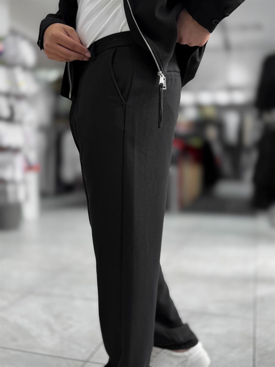 Black Brushed Patterned Baggy Trousers WE-5097
