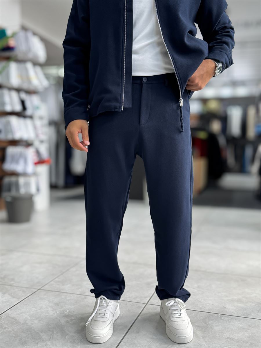 Navy Brushed Patterned Baggy Trousers WE-5097