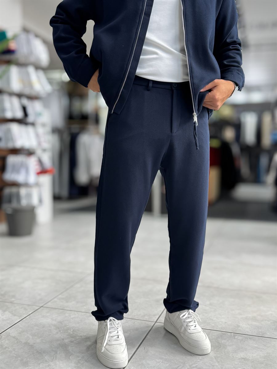 Navy Brushed Patterned Baggy Trousers WE-5097
