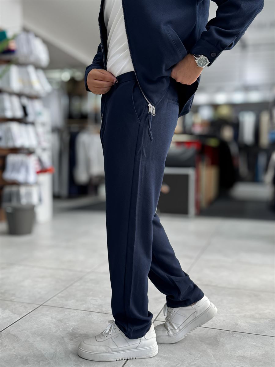 Navy Brushed Patterned Baggy Trousers WE-5097