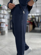 Navy Brushed Patterned Baggy Trousers WE-5097