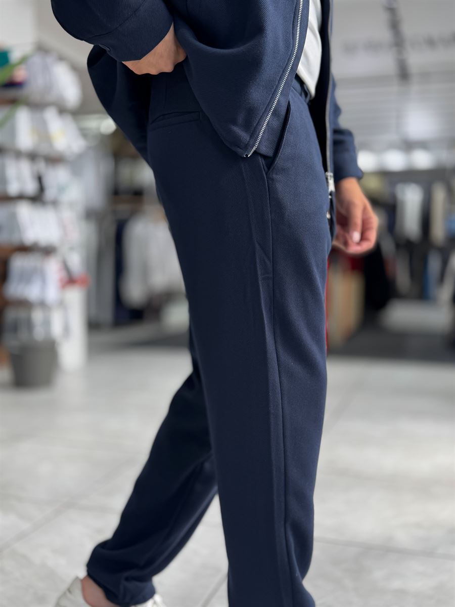 Navy Brushed Patterned Baggy Trousers WE-5097
