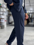 Navy Brushed Patterned Baggy Trousers WE-5097