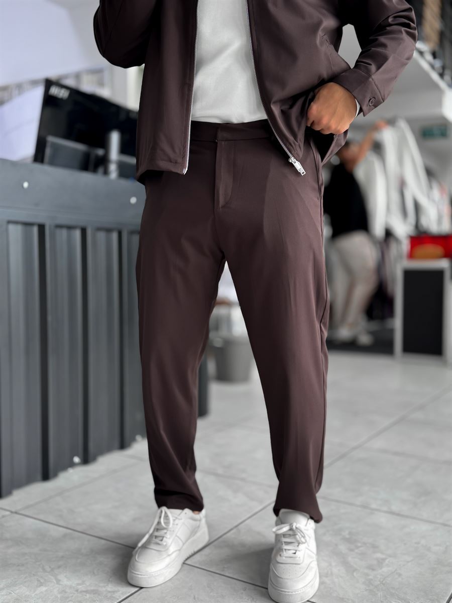 Brown Regular Fit Basic Trousers WE-5126