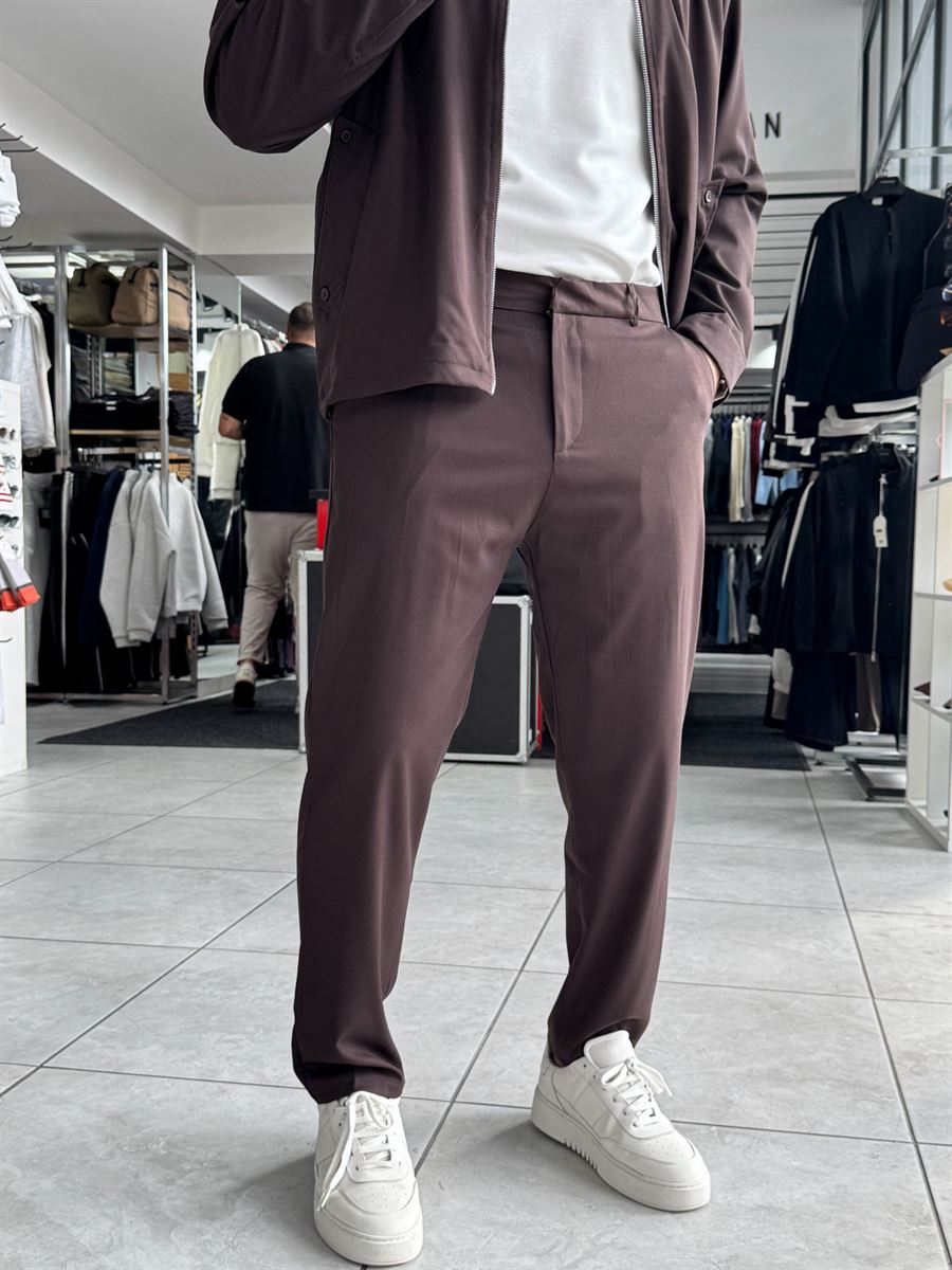 Brown Regular Fit Basic Trousers WE-5126
