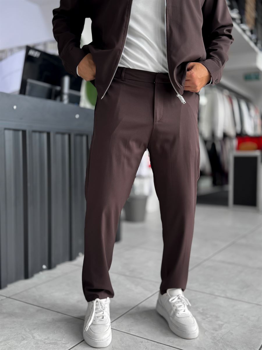 Brown Regular Fit Basic Trousers WE-5126