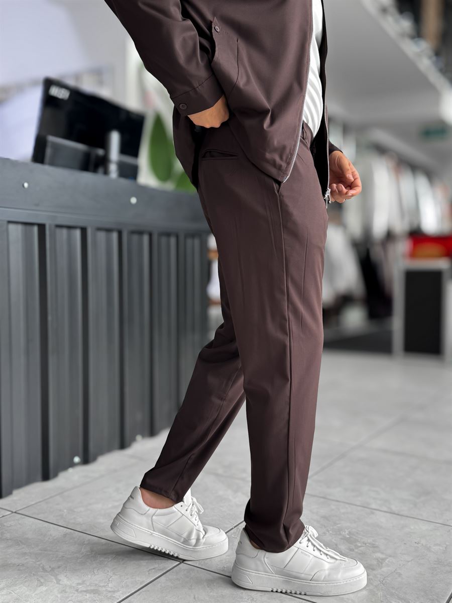 Brown Regular Fit Basic Trousers WE-5126