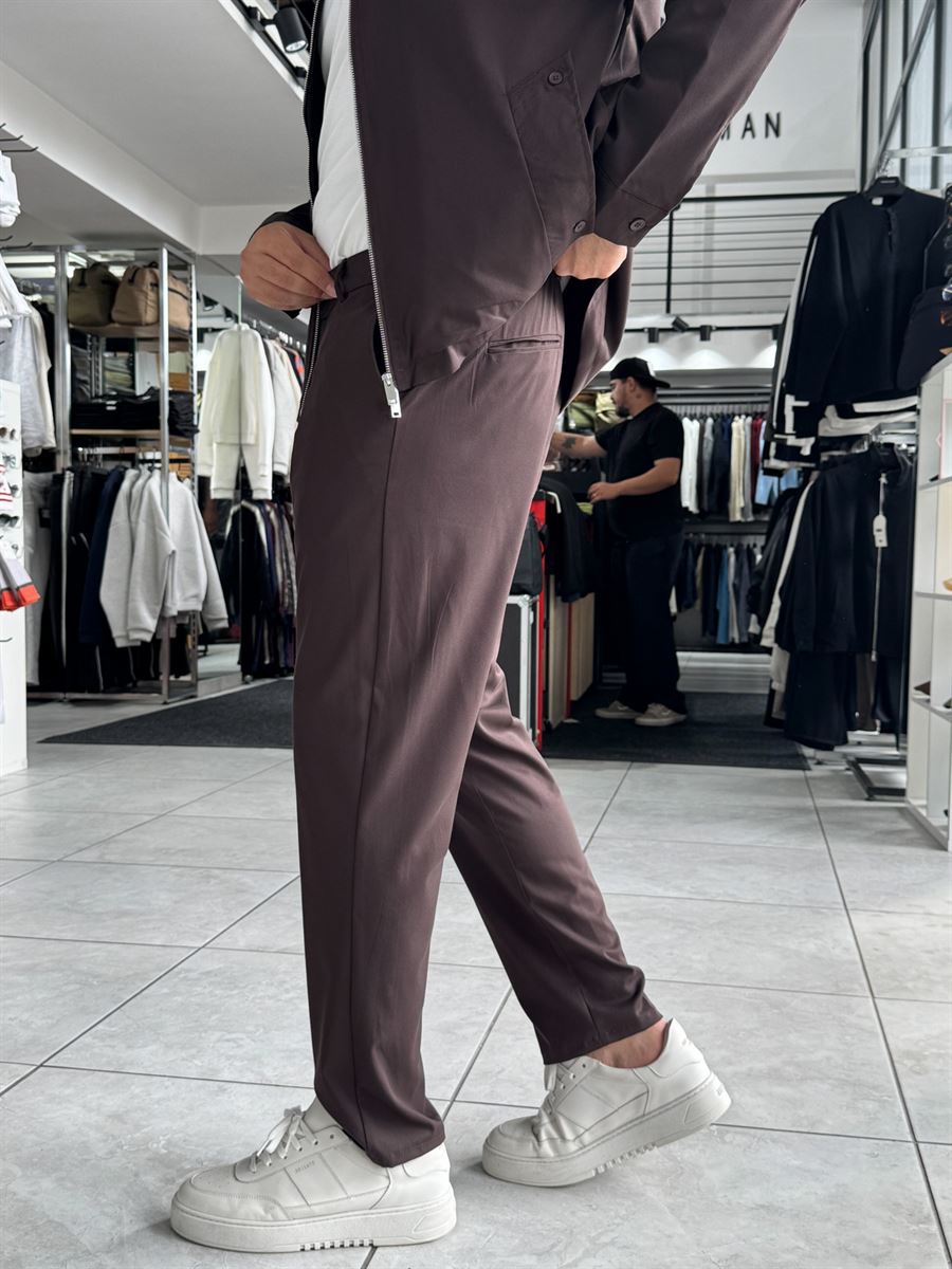 Brown Regular Fit Basic Trousers WE-5126