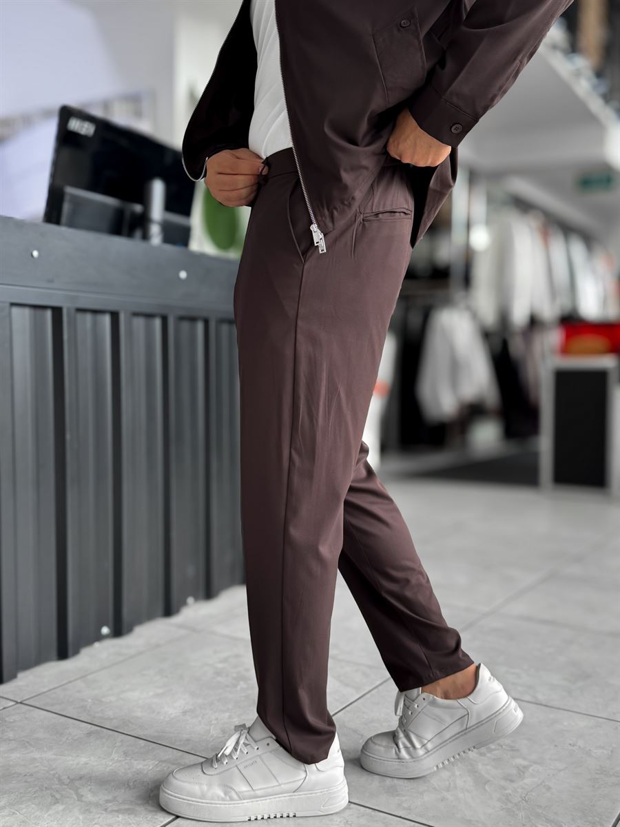 Brown Regular Fit Basic Trousers WE-5126