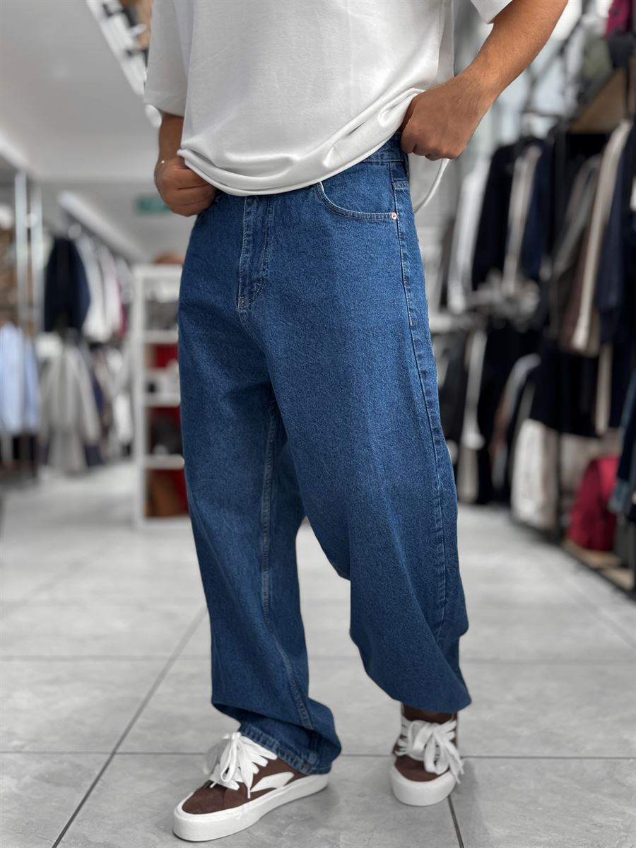 Dark Blue Skater Fit Washed Jeans WE-