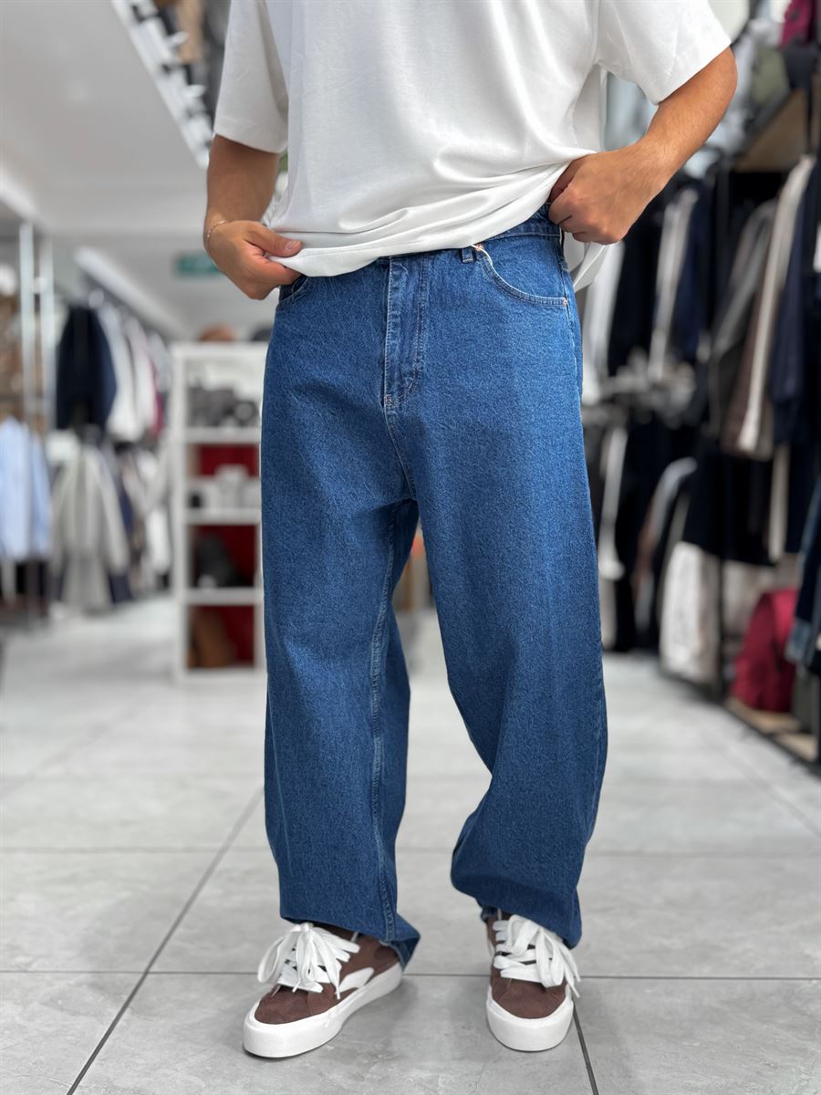 Dark Blue Skater Fit Washed Jeans WE-