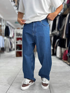 Dark Blue Skater Fit Washed Jeans WE-