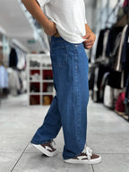 Dark Blue Skater Fit Washed Jeans WE-