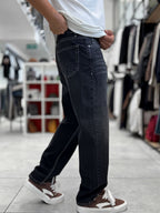 Black Stitched Washed Baggy Jeans WE-3338