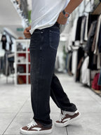 Black Stitched Washed Baggy Jeans WE-3338