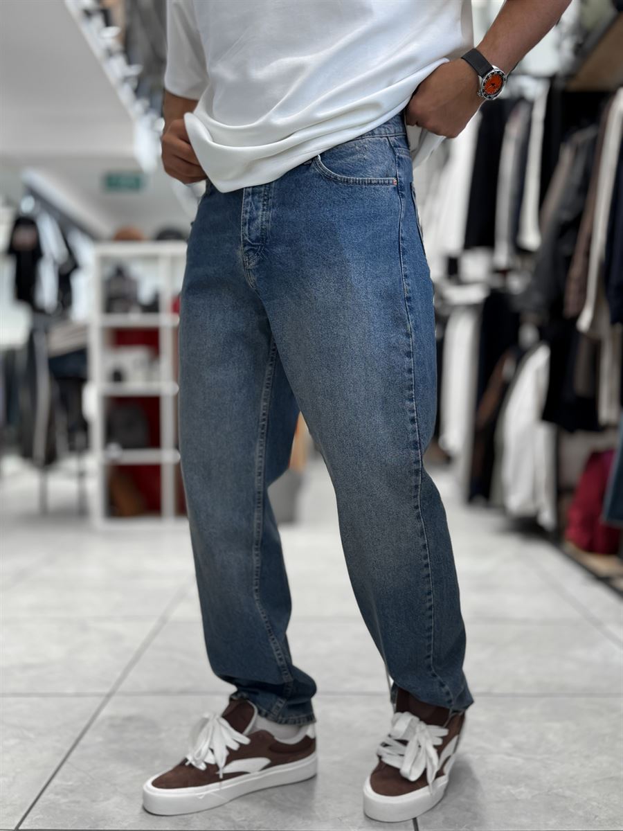Blue Pocket Ripped Baggy Jeans WE-3298
