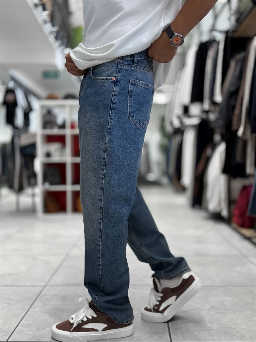 Blue Pocket Ripped Baggy Jeans WE-3298