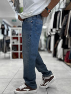 Blue Pocket Ripped Baggy Jeans WE-3298
