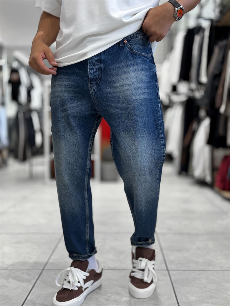 Blue Hem Ripped Effect Boyfriend Jeans WE-2881