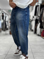 Blue Hem Ripped Effect Boyfriend Jeans WE-2881