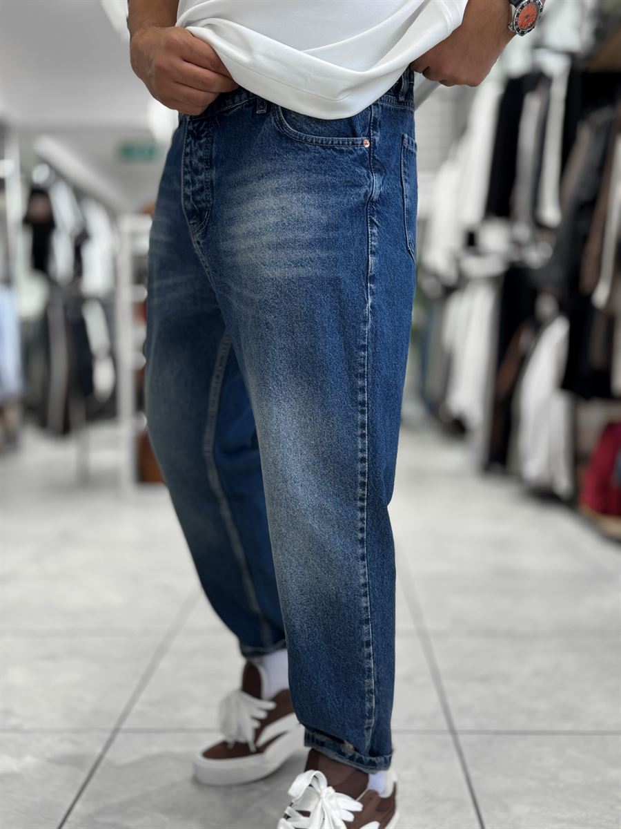 Blue Hem Ripped Effect Boyfriend Jeans WE-2881