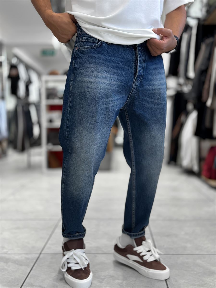 Blue Hem Ripped Effect Boyfriend Jeans WE-2881