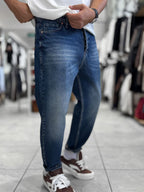 Blue Hem Ripped Effect Boyfriend Jeans WE-2881