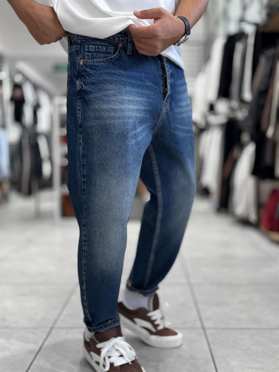 Blue Hem Ripped Effect Boyfriend Jeans WE-2881