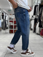 Blue Hem Ripped Effect Boyfriend Jeans WE-2881