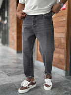 Charcoal Hem Ripped Effect Boyfriend Jeans WE-2881