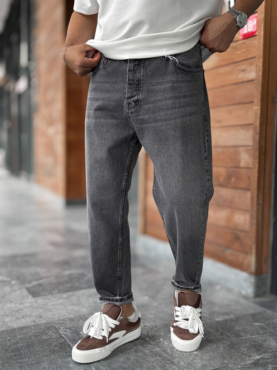 Charcoal Hem Ripped Effect Boyfriend Jeans WE-2881