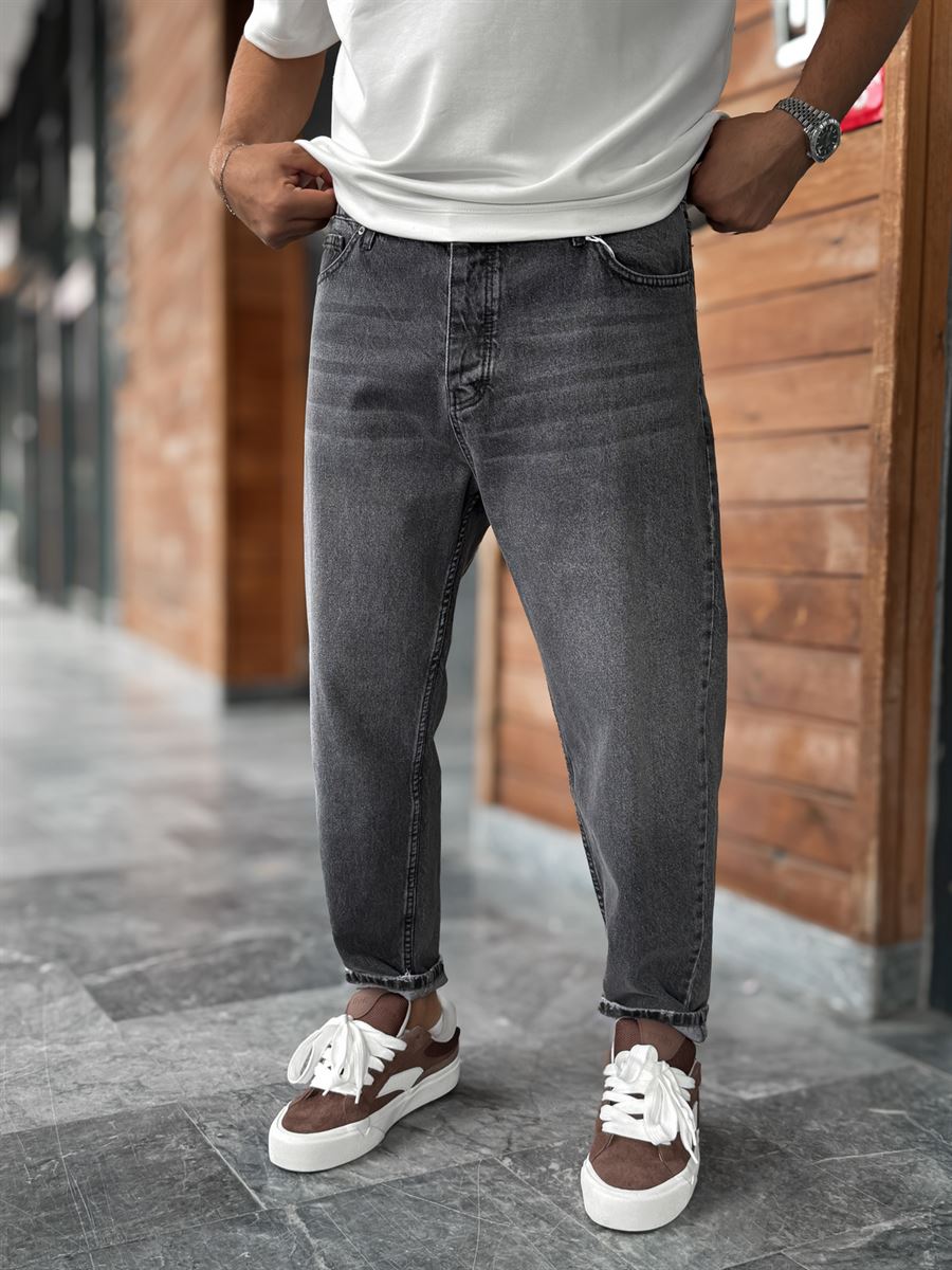 Charcoal Hem Ripped Effect Boyfriend Jeans WE-2881