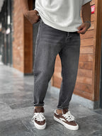 Charcoal Hem Ripped Effect Boyfriend Jeans WE-2881