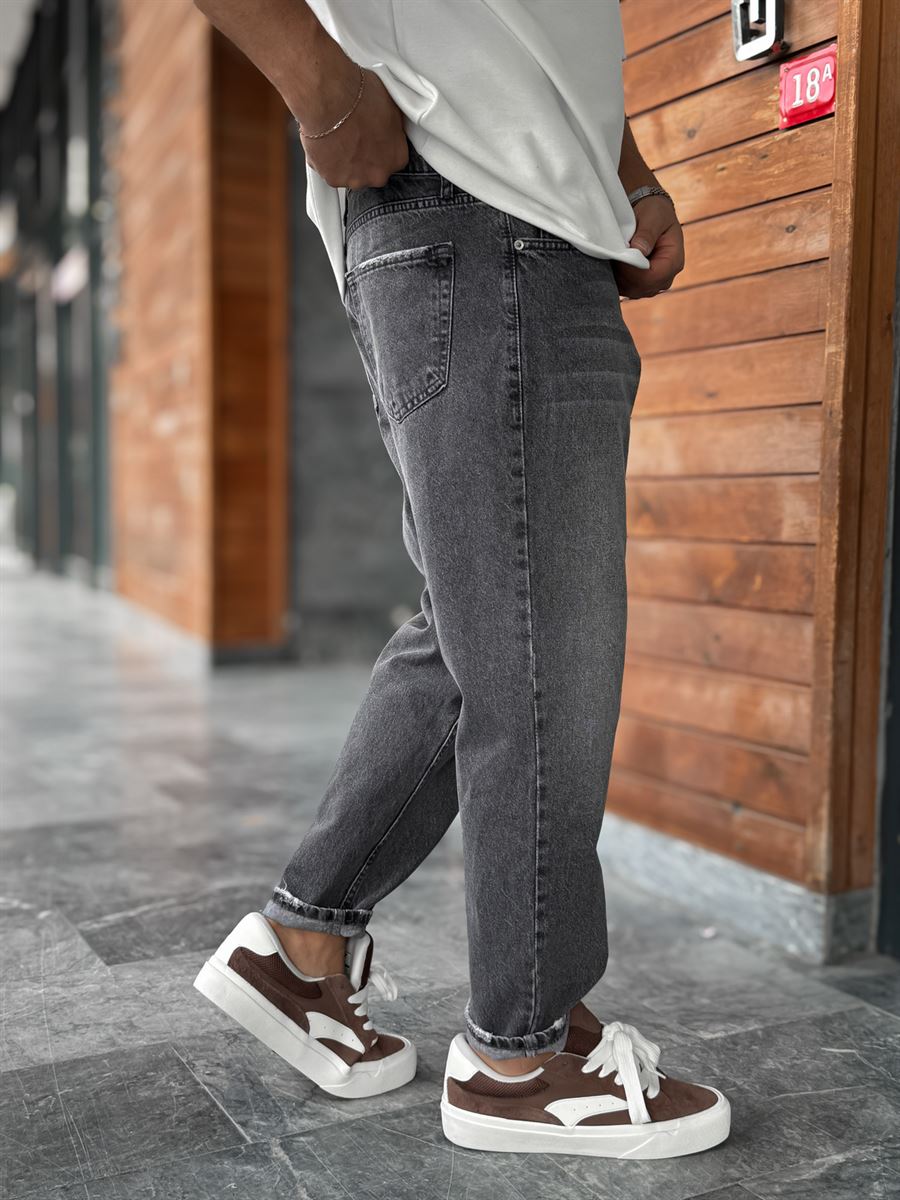 Charcoal Hem Ripped Effect Boyfriend Jeans WE-2881