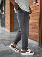 Charcoal Hem Ripped Effect Boyfriend Jeans WE-2881