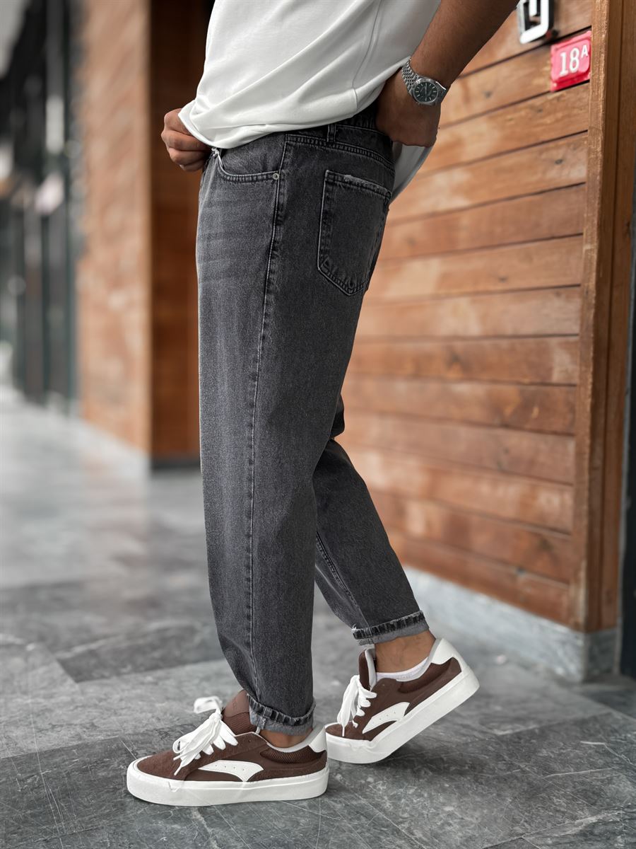 Charcoal Hem Ripped Effect Boyfriend Jeans WE-2881
