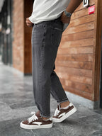 Charcoal Hem Ripped Effect Boyfriend Jeans WE-2881