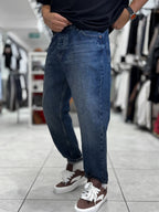Dark Blue Hem Ripped Effect Boyfriend Jeans WE-2881
